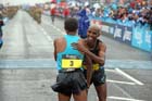 Mo Farah congratulates Kenenisa Bekele after winning the BUPA Great North Run.